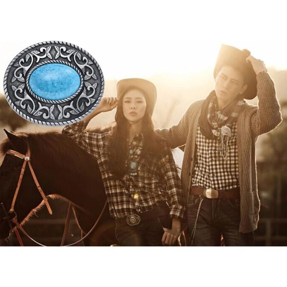 Cowboy Rodeo Running Horse Antique Floral Engraved Rope Edge Design Belt Buckle - Picture 7 of 7